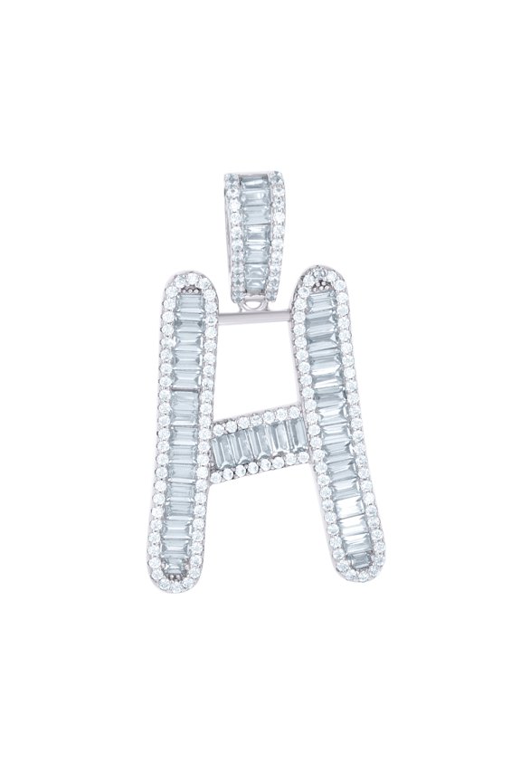 925 Sterling Silver Unisex Baguette Cubic Zirconia H Alphabet Letter Name Personalized Monogram Initials Charm Pendant N