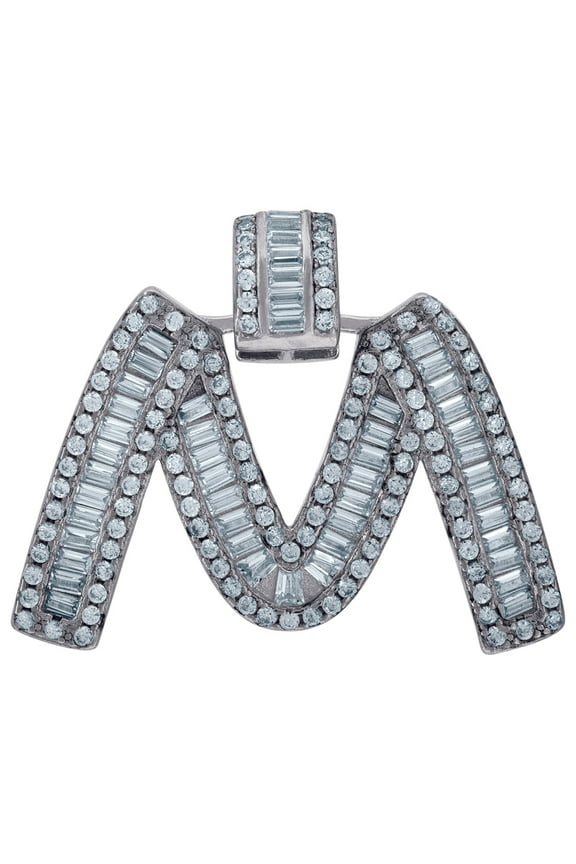 925 Sterling Silver Unisex Baguette Cubic Zirconia Letter Name Personalized Monogram Initial Alphabet M Charm Pendant Ne