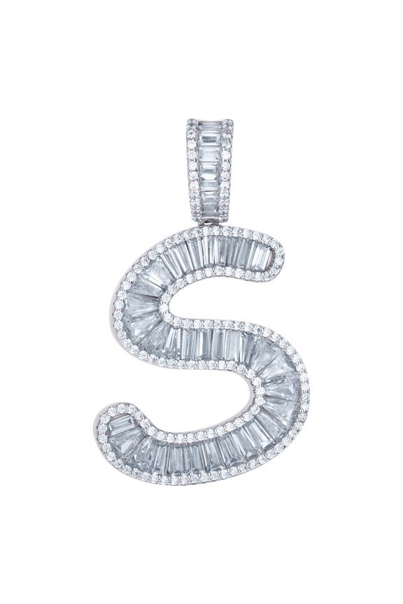 925 Sterling Silver Unisex Baguette Cubic Zirconia S Alphabet Letter Name Personalized Monogram Initials Charm Pendant N