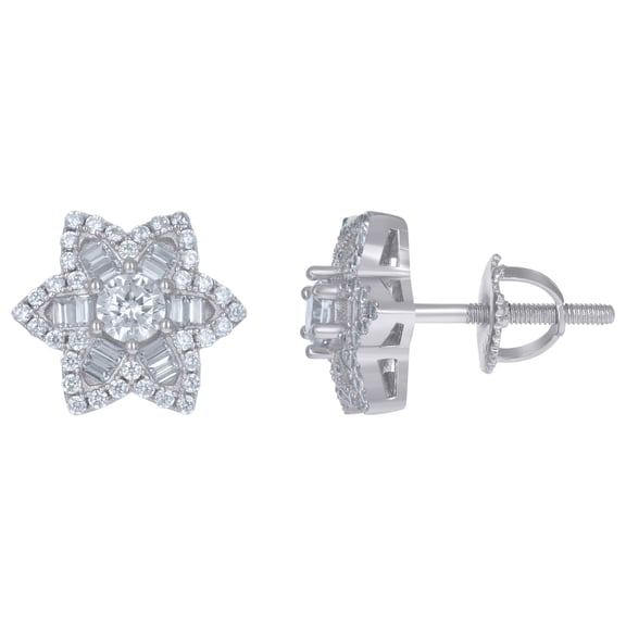 925 Sterling Silver Unisex Baguette Cubic-Zirconia Star Fashion Stud Earrings