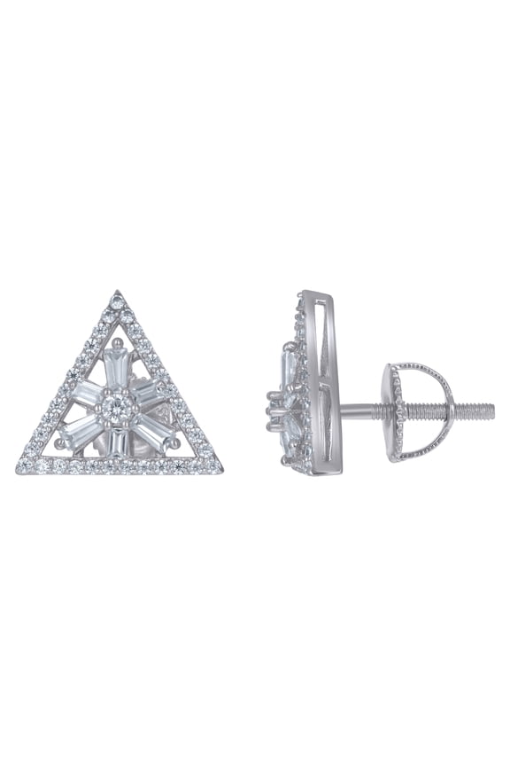 925 Sterling Silver Unisex Baguette Cubic-Zirconia Triangle Fashion Stud Earrings