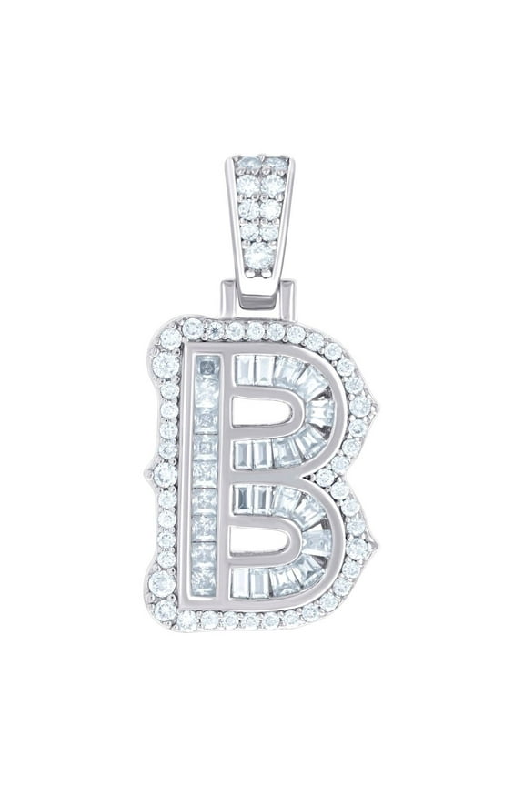 925 Sterling Silver Unisex Baguette Round Moissanite 0.42ct Letter Name Personalized Monogram Initial Alphabet B Charm P