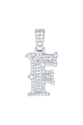 925 Sterling Silver Unisex Baguette Round Moissanite 0.51ct Letter Name Personalized Monogram Initial Alphabet F Charm P