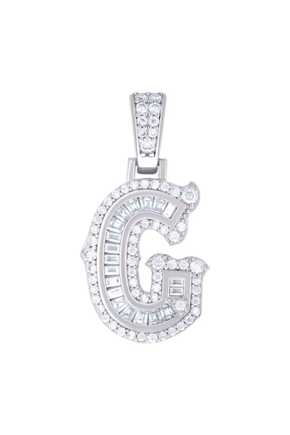 925 Sterling Silver Unisex Baguette Round Moissanite 0.51ct Letter Name Personalized Monogram Initial Alphabet G Charm P