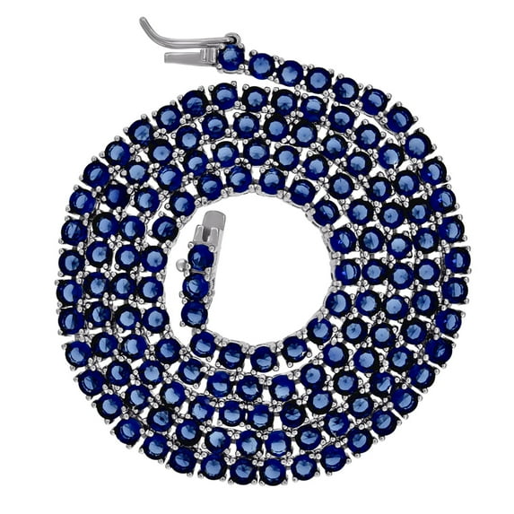 925 Sterling Silver Unisex Blue Sapphire Round Cubic Zirconia Tennis Necklace 3mm 18 Inch Pendant Necklace for Women
