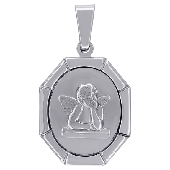 925 Sterling Silver Unisex Cubic Zirconia Angel Religious Charm Pendant Necklace 35.8x19.7mm Wide Pendant for Women
