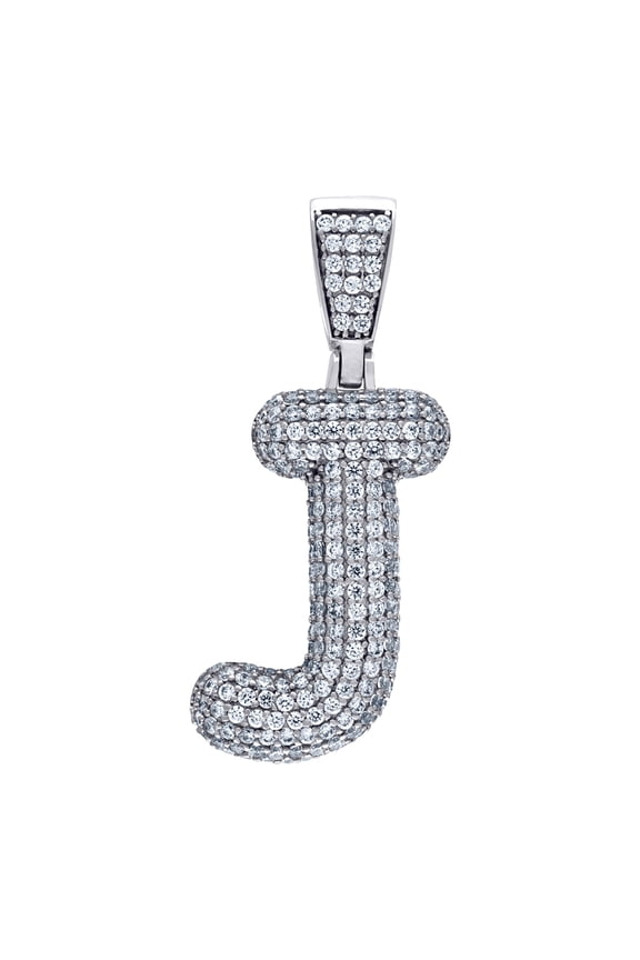 925 Sterling Silver Unisex Cubic Zirconia Bubble Letter Name Personalized Monogram Initial Alphabet J Charm Pendant Neck