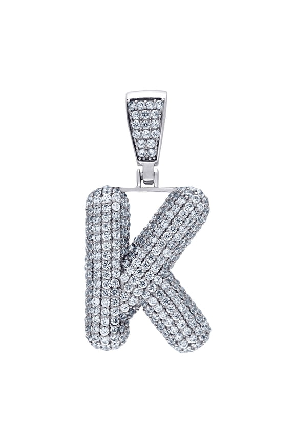 925 Sterling Silver Unisex Cubic Zirconia Bubble Letter Name Personalized Monogram Initial Alphabet K Charm Pendant Neck