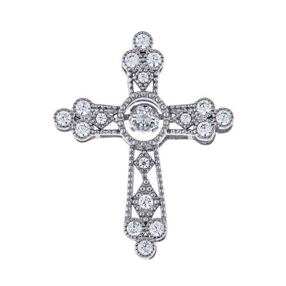 925 Sterling Silver Unisex Cubic Zirconia Cross Religious Charm Pendant Necklace 20.5x5.1mm Wide Pendant for Women