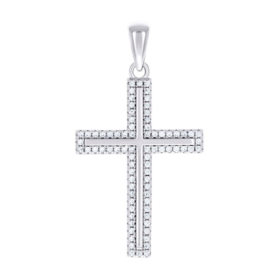 925 Sterling Silver Unisex Cubic Zirconia Cross Religious Charm Pendant Necklace 34.1x18.1mm Wide Pendant for Women