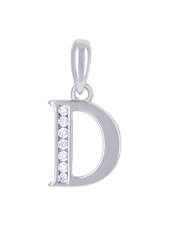 925 Sterling Silver Unisex Cubic Zirconia Letter Name Personalized Monogram Initial Alphabet D Charm Pendant Necklace 17