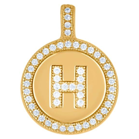 925 Sterling Silver Unisex Cubic Zirconia Letter Name Personalized Monogram Initial Alphabet H Disc Pendant Necklace Cha