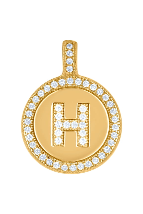 925 Sterling Silver Unisex Cubic Zirconia Letter Name Personalized Monogram Initial Alphabet H Disc Pendant Necklace Cha