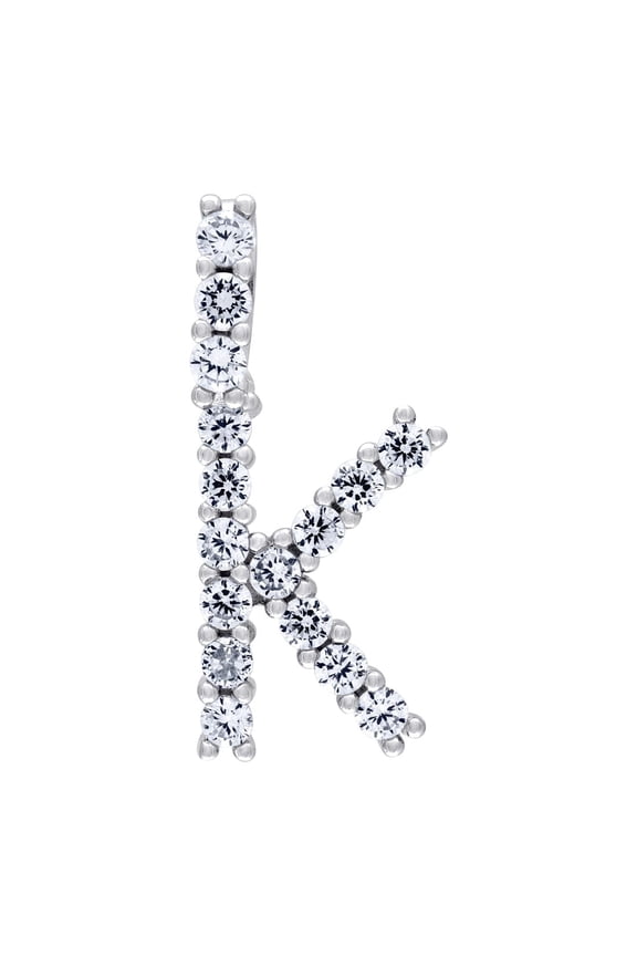 925 Sterling Silver Unisex CZ Letter Name Personalized Monogram Initial Alphabet K Charm Pendant Necklace 30.7x13.5mm Wi