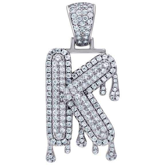 925 Sterling Silver Unisex Cubic Zirconia Letter Name Personalized Monogram Initial Alphabet K Dripping Charm Pendant Ne