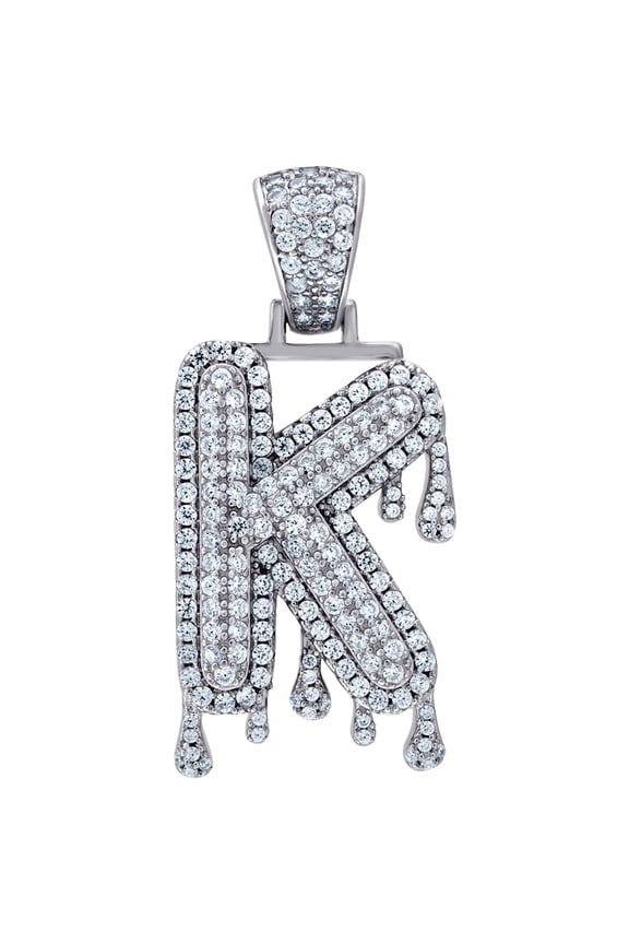 925 Sterling Silver Unisex Cubic Zirconia Letter Name Personalized Monogram Initial Alphabet K Dripping Charm Pendant Ne