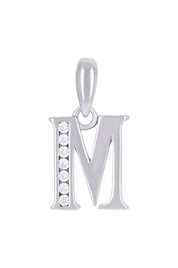 925 Sterling Silver Unisex Cubic Zirconia Letter Name Personalized Monogram Initial Alphabet M Charm Pendant Necklace 16