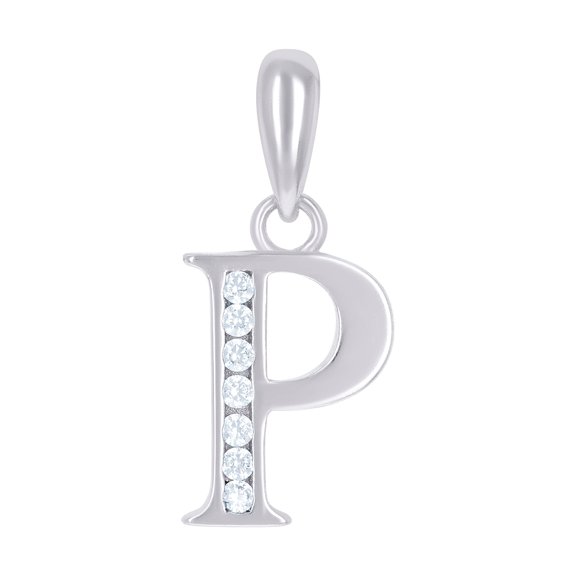 925 Sterling Silver Unisex Cubic Zirconia Letter Name Personalized Monogram Initial Alphabet P Charm Pendant Necklace 17