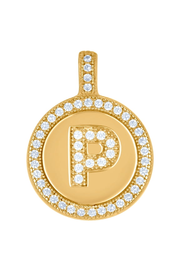 925 Sterling Silver Unisex Cubic Zirconia Letter Name Personalized Monogram Initial Alphabet P Disc Pendant Necklace Cha