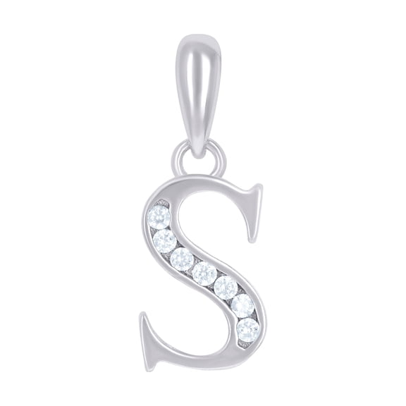 925 Sterling Silver Unisex Cubic Zirconia Letter Name Personalized Monogram Initial Alphabet S Charm Pendant Necklace 17