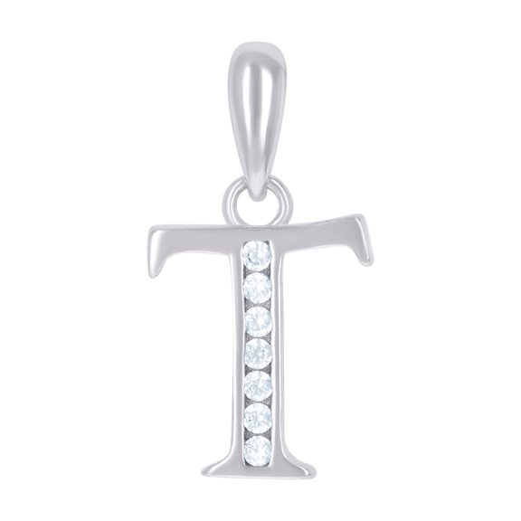 925 Sterling Silver Unisex Cubic Zirconia Letter Name Personalized Monogram Initial Alphabet T Charm Pendant Necklace 17