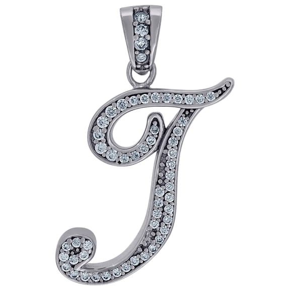 925 Sterling Silver Unisex Cubic Zirconia Letter Name Personalized Monogram Initial Alphabet T Charm Pendant Necklace 28