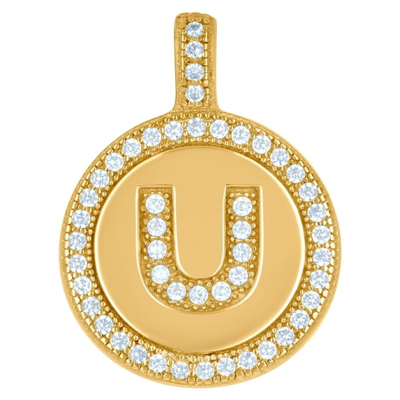 925 Sterling Silver Unisex Cubic Zirconia Letter Name Personalized Monogram Initial Alphabet U Disc Pendant Necklace Cha