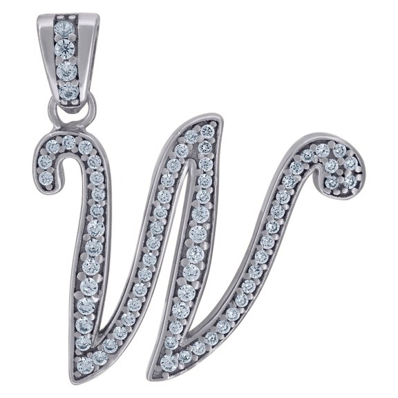 925 Sterling Silver Unisex Cubic Zirconia Letter Name Personalized Monogram Initial Alphabet W Charm Pendant Necklace 26