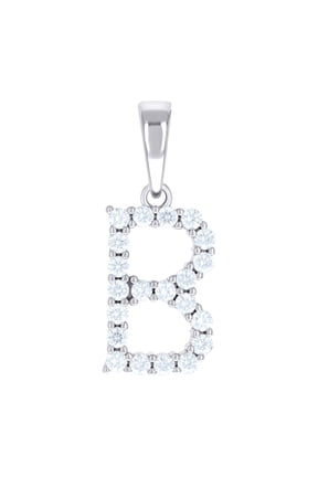 925 Sterling Silver Unisex Cubic Zirconia Letter Name Personalized Monogram Initial B Alphabet Charm Pendant Necklace 24