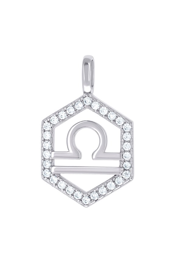 925 Sterling Silver Unisex Cubic Zirconia Libra Zodiac Sign Charm Pendant Necklace 19.7x12mm Wide Pendant for Women