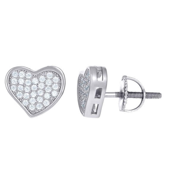 925 Sterling Silver Unisex Cubic Zirconia Love Heart Stud Earrings 9x10.4mm Wide Stud Earring for Women