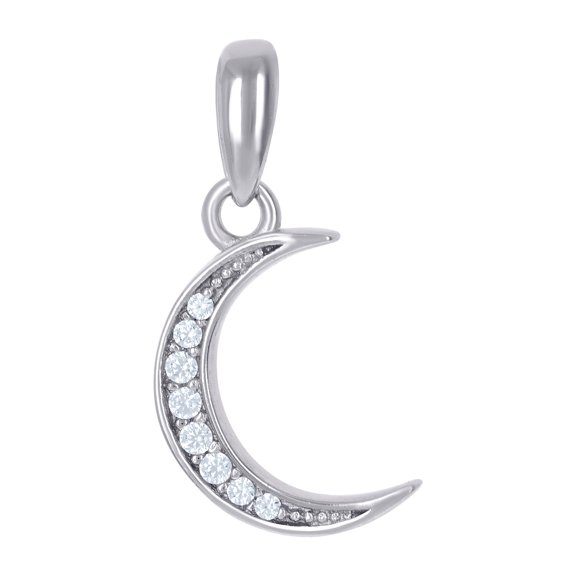 925 Sterling Silver Unisex Cubic Zirconia Moon Celestial Charm Pendant Necklace 19.4x8.8mm Wide Pendant for Women