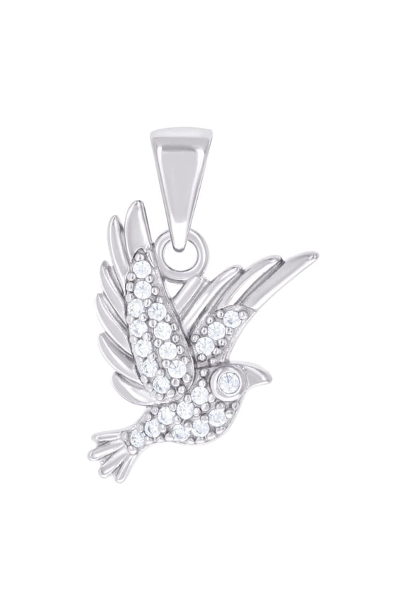 925 Sterling Silver Unisex Cubic Zirconia Peace Dove Symbols Charm Pendant Necklace 19.9x11.7mm Wide Pendant for Women