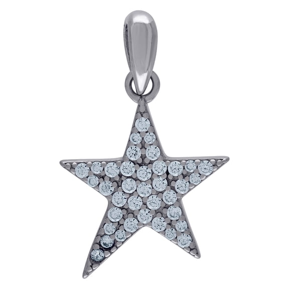 925 Sterling Silver Unisex Cubic Zirconia Star Celestial Charm Pendant Necklace 21.9x13.6mm Wide Pendant for Women