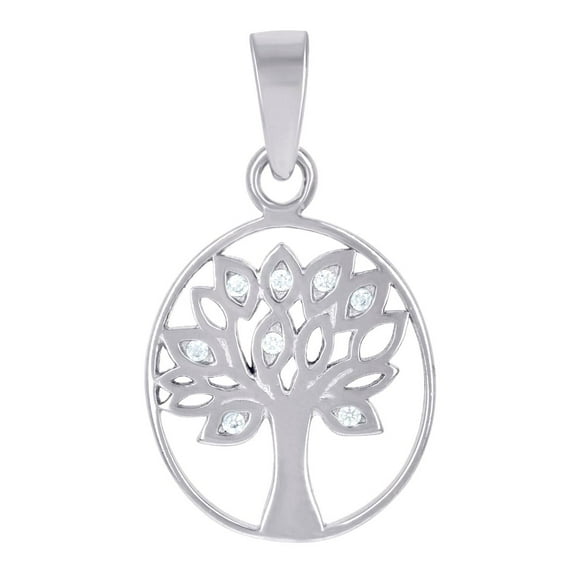 925 Sterling Silver Unisex Cubic Zirconia Tree Of Life Charm Pendant Necklace 23.4x14.3mm Wide Pendant for Women