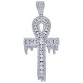 thumbnail image 1 of 925 Sterling Silver Unisex CZ Dripping Ankh Cross Religious Charm Pendant Necklace 60x26mm Wide Pendant for Women, 1 of 2