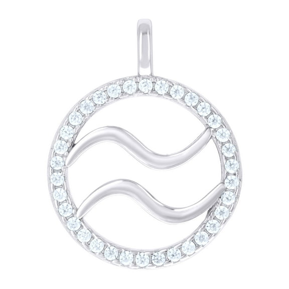 925 Sterling Silver Unisex Cubic-zirconia Aquarius Zodiac Sign Charm Pendant for Men Women