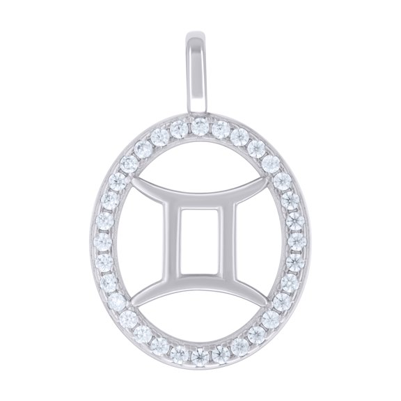 925 Sterling Silver Unisex Cubic-Zirconia Gemini Zodiac Sign Charm Pendant