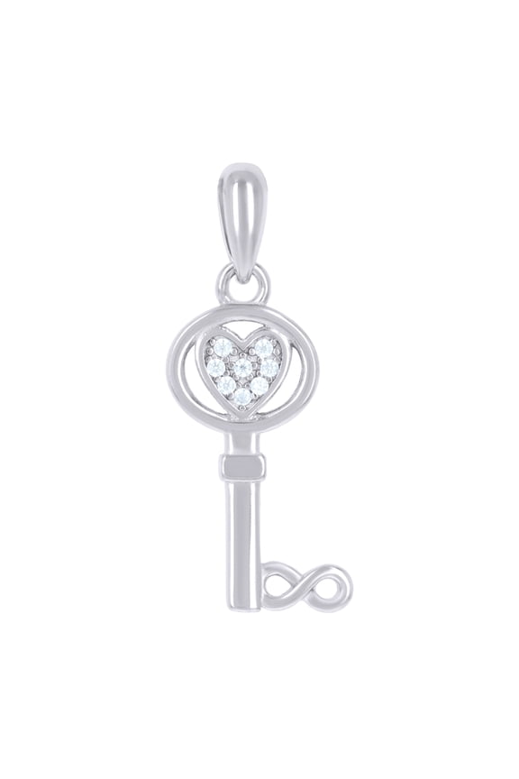 925 Sterling Silver Unisex Cubic-zirconia Heart Infinity Key Charm Pendant for Men Women