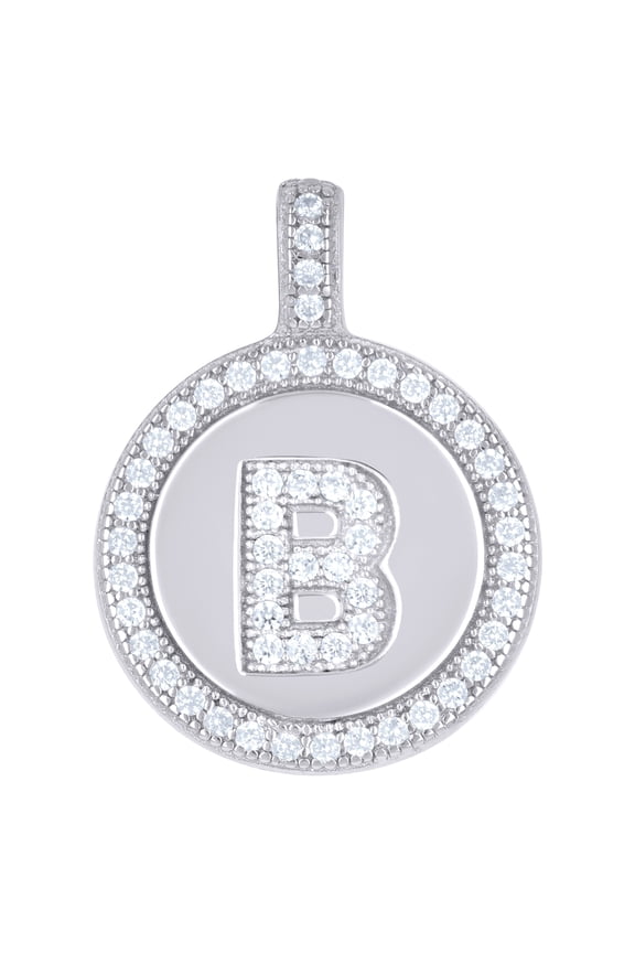 925 Sterling Silver Unisex Cubic-zirconia Initial Alphabet B Disc Pendant Charm for Men Women