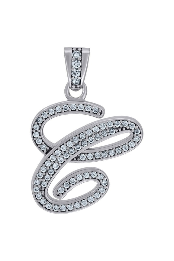 925 Sterling Silver Unisex Cubic-zirconia Initial Alphabet C Charm Pendant for Men Women