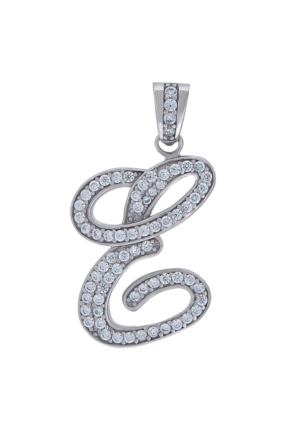 925 Sterling Silver Unisex Cubic-zirconia Initial Alphabet E Charm Pendant for Men Women