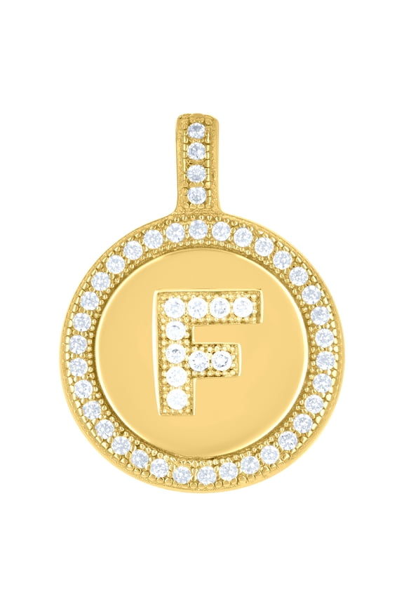 925 Sterling Silver Unisex Cubic-zirconia Initial Alphabet F Disc Pendant Charm for Men Women