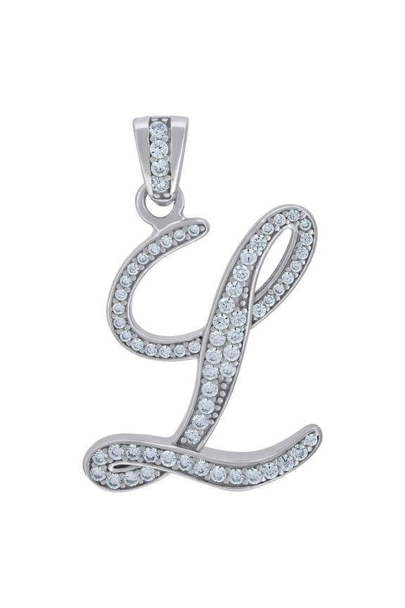 925 Sterling Silver Unisex Cubic-zirconia Initial Alphabet L Charm Pendant for Men Women