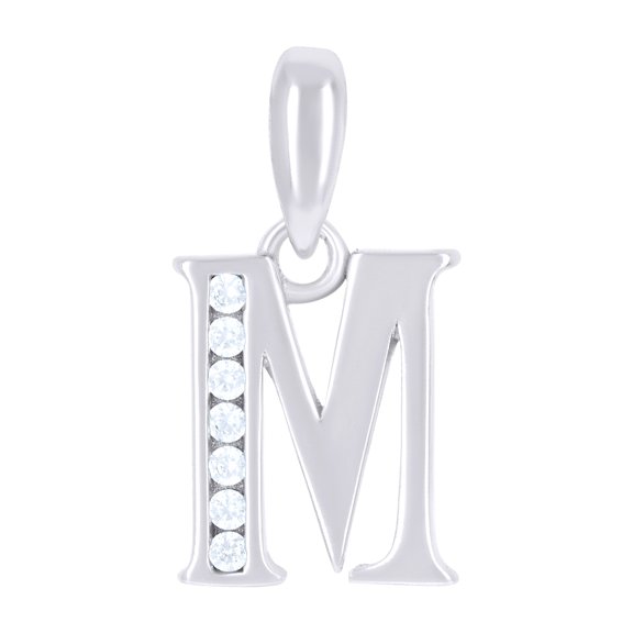 925 Sterling Silver Unisex Cubic-zirconia Initial Alphabet M Charm Pendant for Men Women