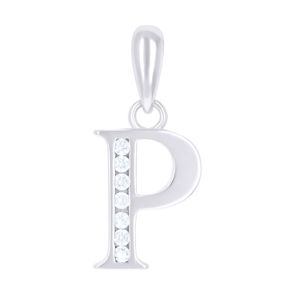925 Sterling Silver Unisex Cubic-zirconia Initial Alphabet P Charm Pendant for Men Women