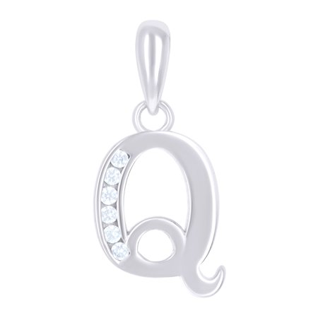 925 Sterling Silver Unisex Cubic-zirconia Initial Alphabet Q Charm Pendant for Men Women
