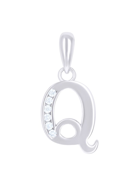 925 Sterling Silver Unisex Cubic-zirconia Initial Alphabet Q Charm Pendant for Men Women
