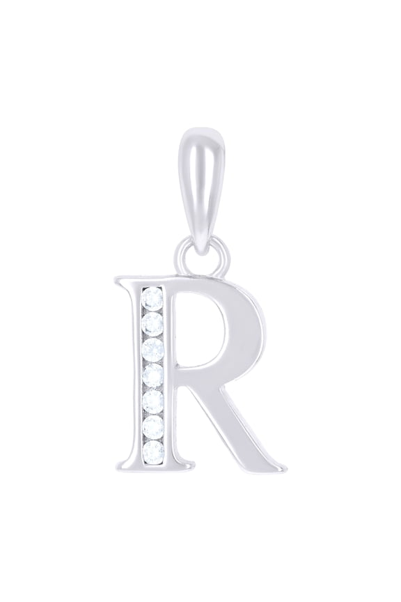 925 Sterling Silver Unisex Cubic-zirconia Initial Alphabet R Charm Pendant for Men Women