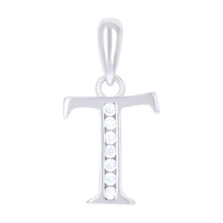 925 Sterling Silver Unisex Cubic-zirconia Initial Alphabet T Charm Pendant for Men Women